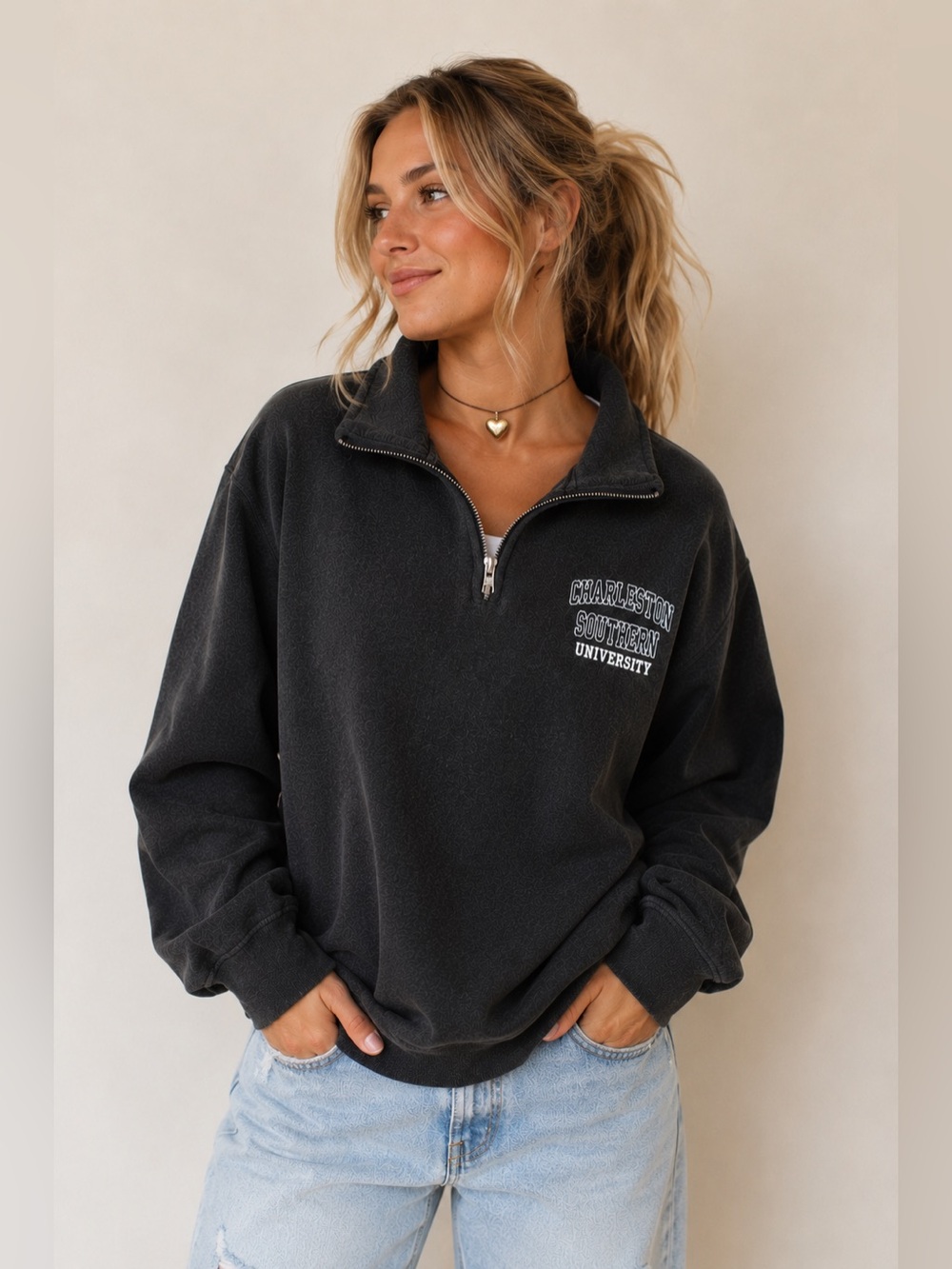 Charcoal Quarter-Zip Charleston Southern University Pullover Sweatshirt XL